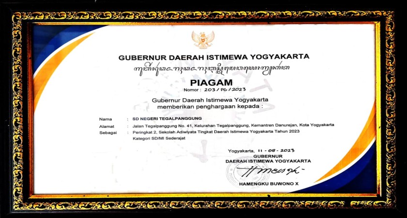 SD Negeri Tegalpanggung Meraih Juara 2 Adiwiyata Tingkat Provinsi DIY Tahun 2023